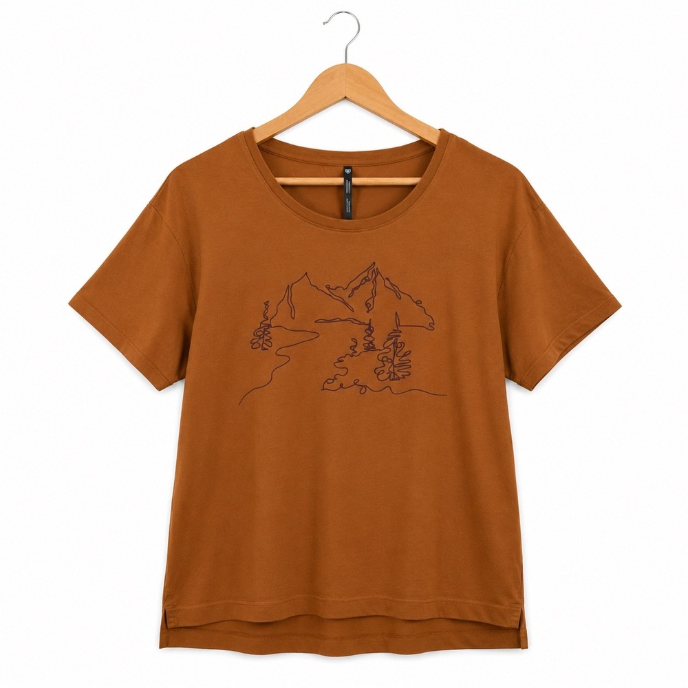 KUHL Womens Mountain Line Art Graphic Tee Rust Brown Short Sleeve T-Shirt M